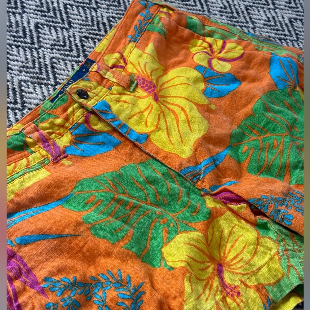 Polo Ralph Lauren Floral Linen Vintage Shorts Size 6 Orange Resort Tropical - Picture 3 of 7